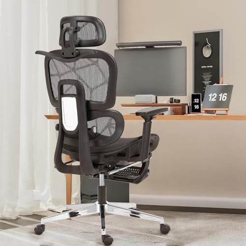 Black Ergonomic Mesh Office Chair with Footrest N1392