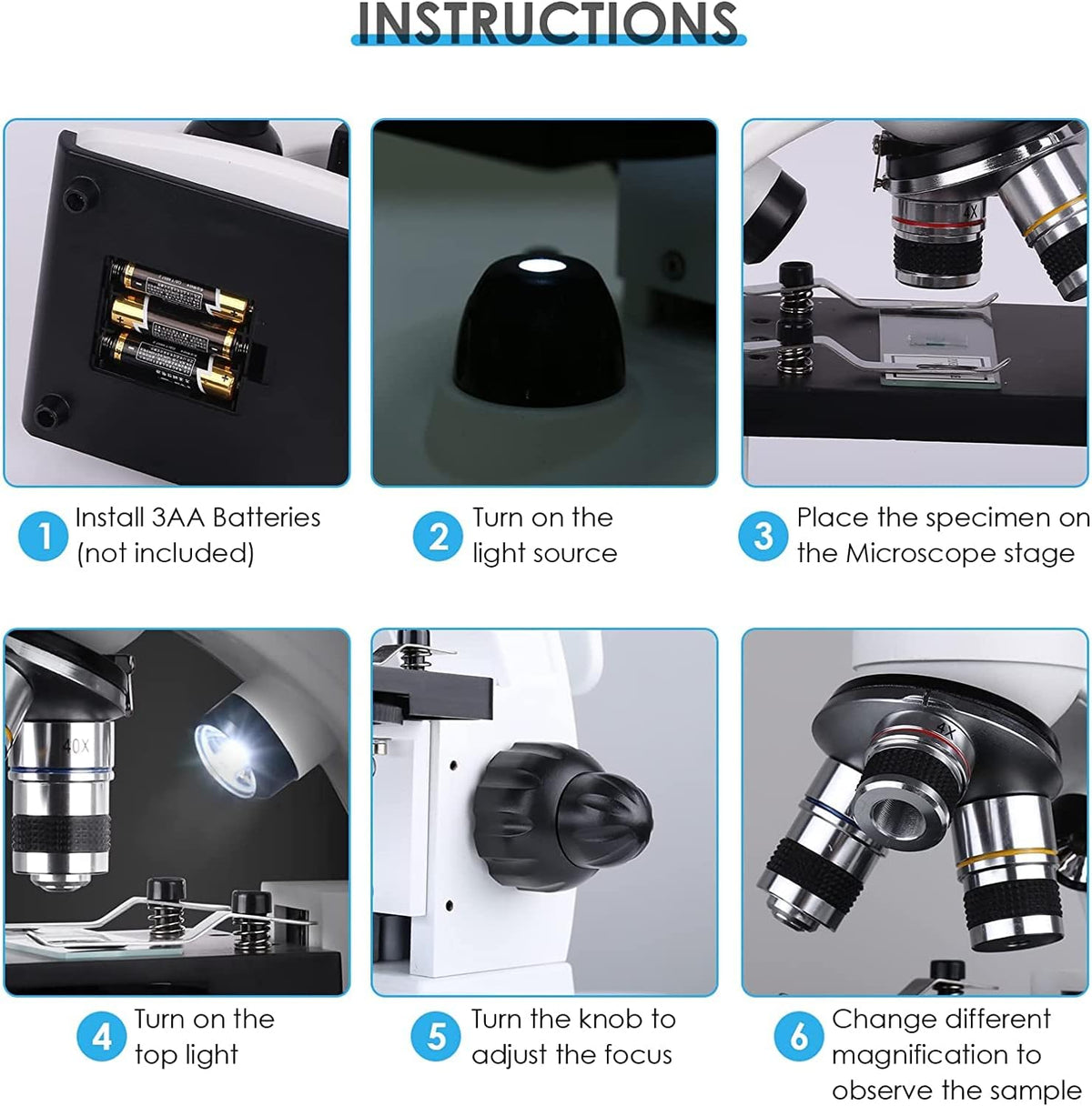 Cordless Biological Compound Monocular Microscope with Slides Set and Phone Adapter C313