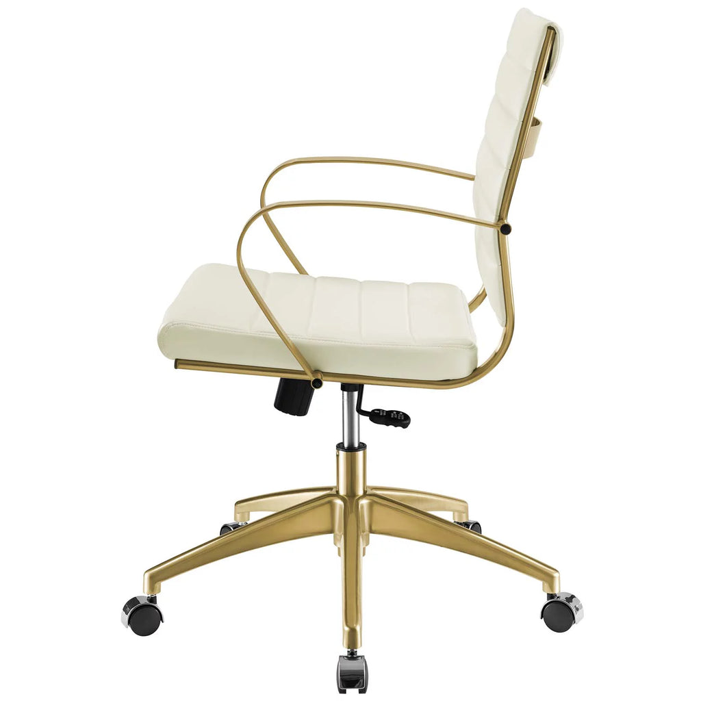 Gold White Faux Vinyl Leather Aluminum Office Chair N4160