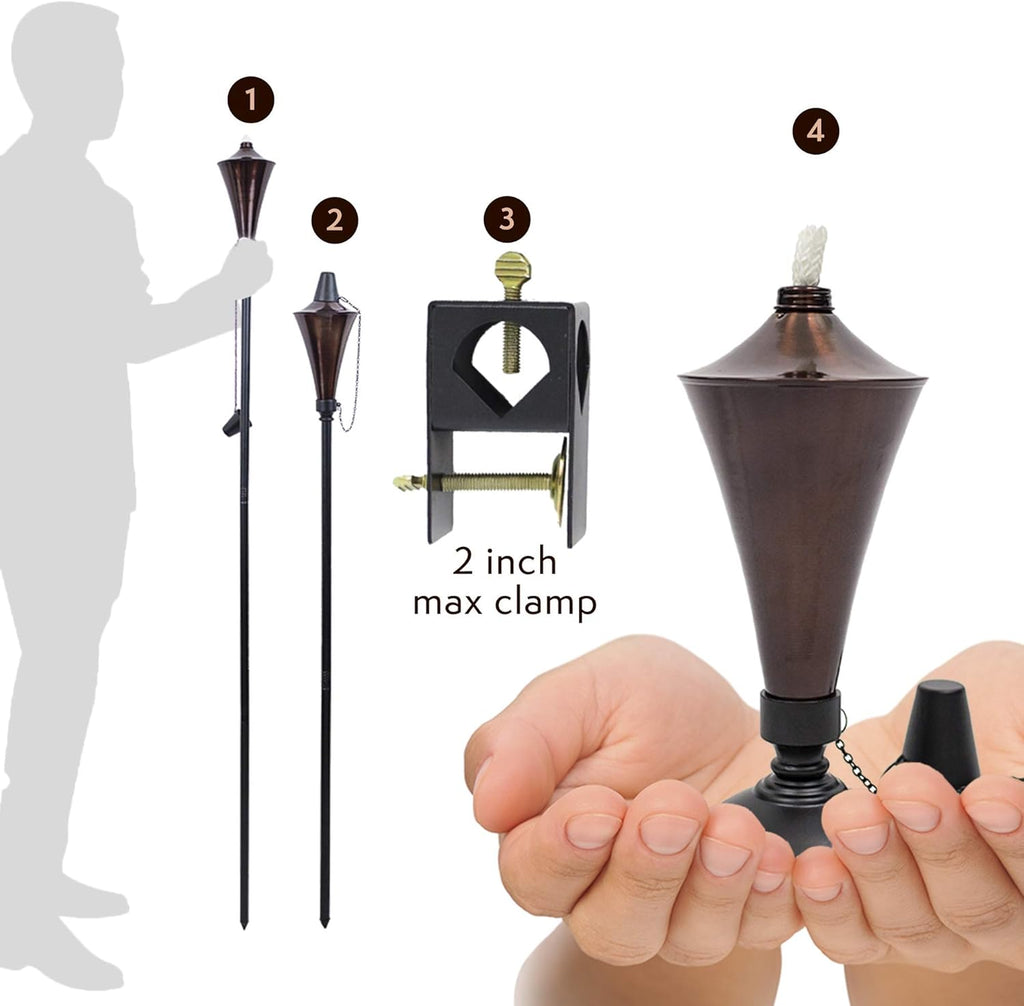 4-in-1 Outdoor Garden Torches with Table Top Stands and Deck Mounts (4-Pack, Caramel) J602