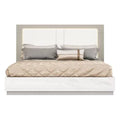 King Size White & Taupe High Gloss Bed Frame with LED Headboard Y209172