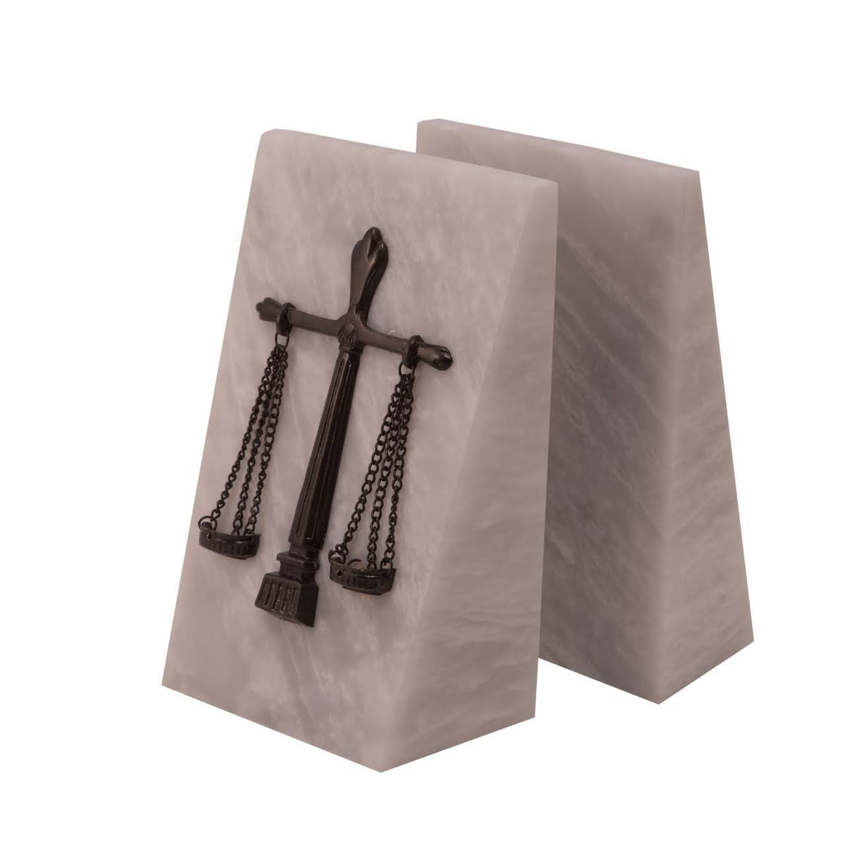 White Marble Bookends with Silver Plated Emblem D976