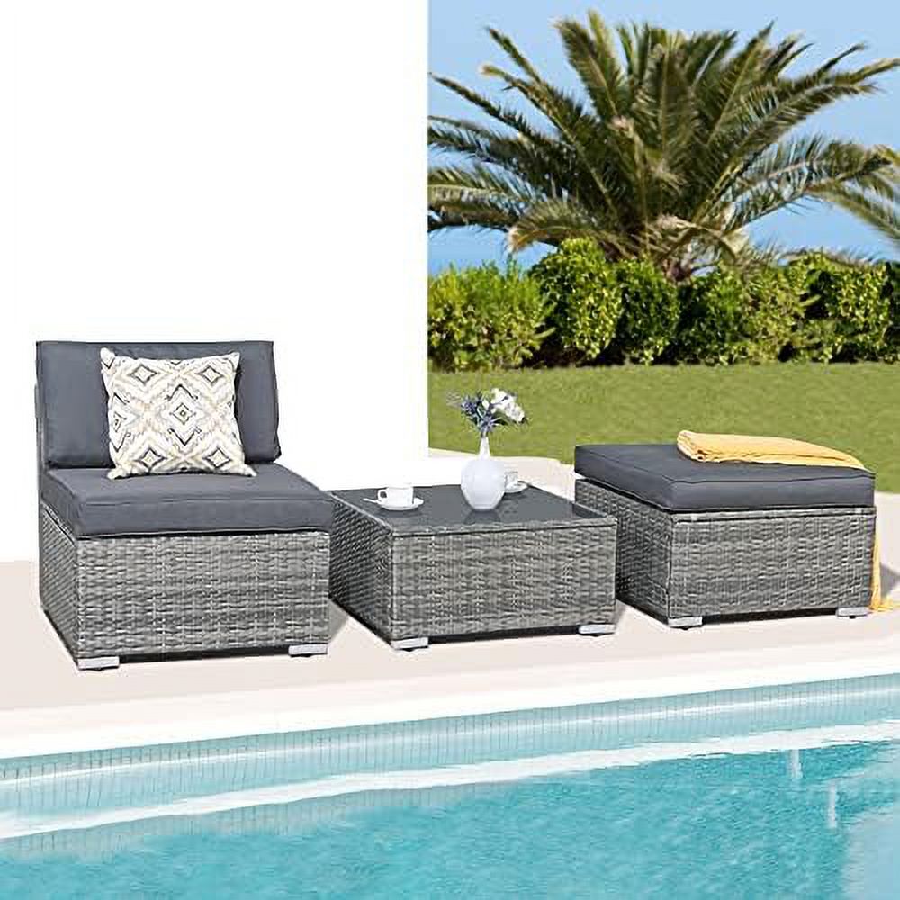 3 Piece PE Wicker Rattan Outdoor Sectional Sofa with Coffee Table N88787