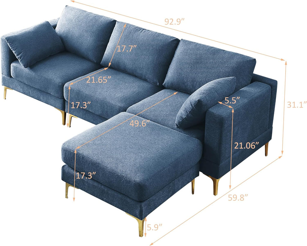 Blue Reversible Modular Sofa with 2 Pillows T5753