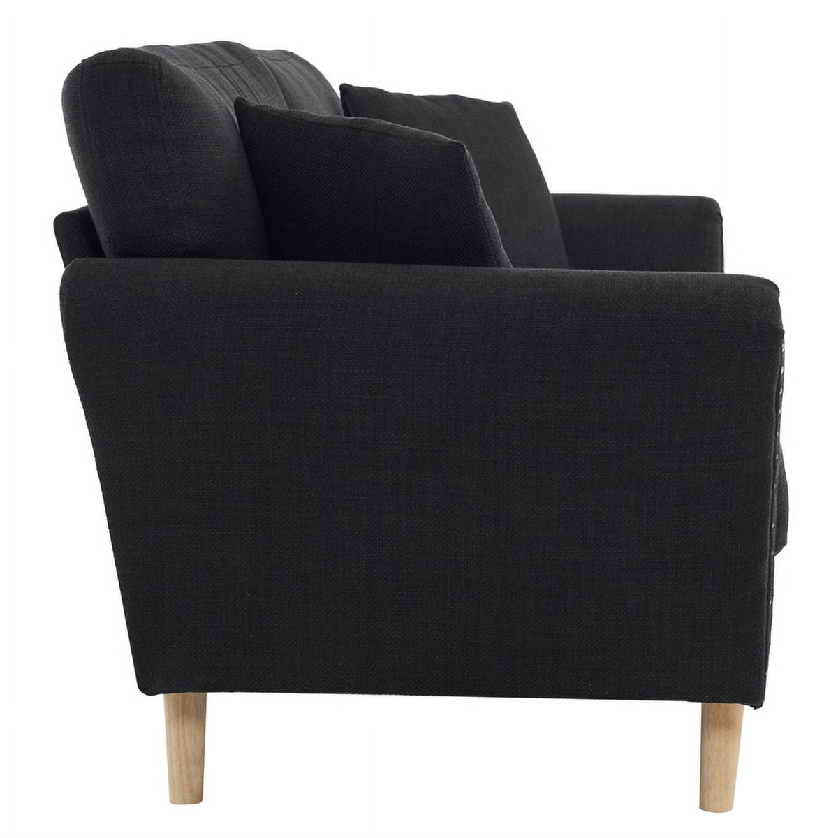 Black Upholstered 2-Seat Loveseat Sofa with 2 Pillows G1550