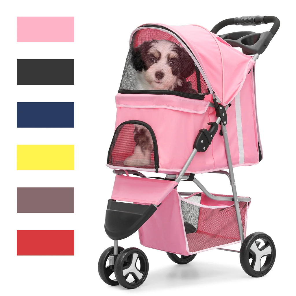 Foldable Pet Stroller with Wheels, Storage Basket and Cup Holder, Navy Blue I927