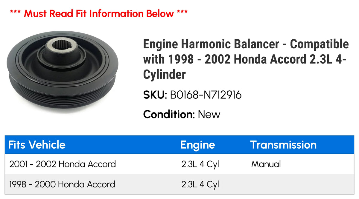 Harmonic Balancer for 1998-2002 Honda Accord 2.3L Z182