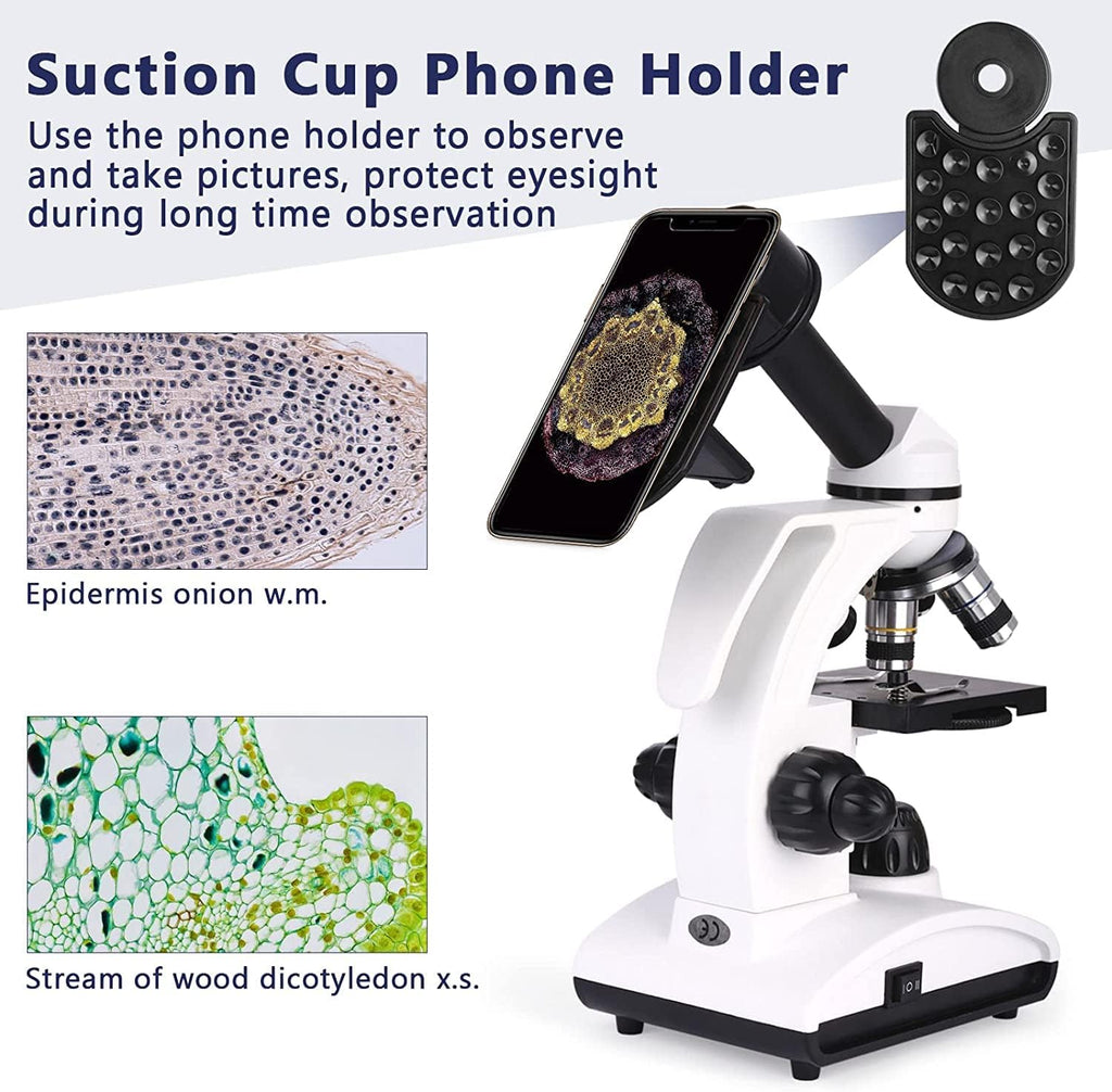 Cordless Biological Compound Monocular Microscope with Slides Set and Phone Adapter C313