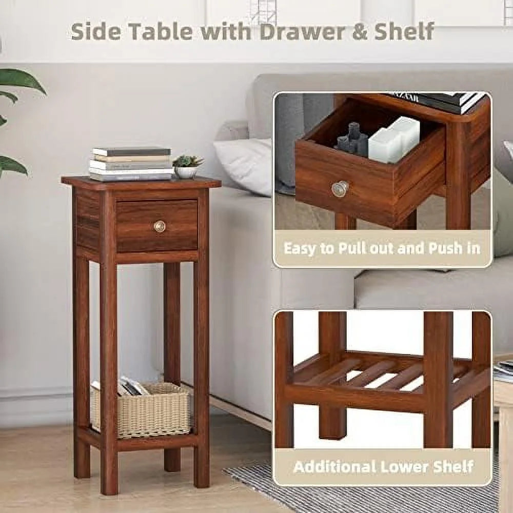 31 Inch Grey Acacia Wood End Table with Drawer D358