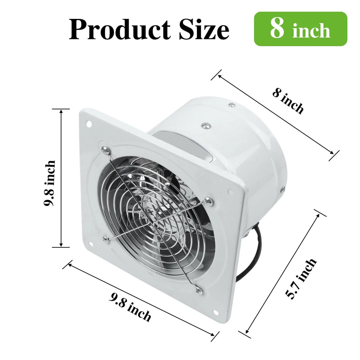 White 8" Wall Mounted Exhaust Fan B742