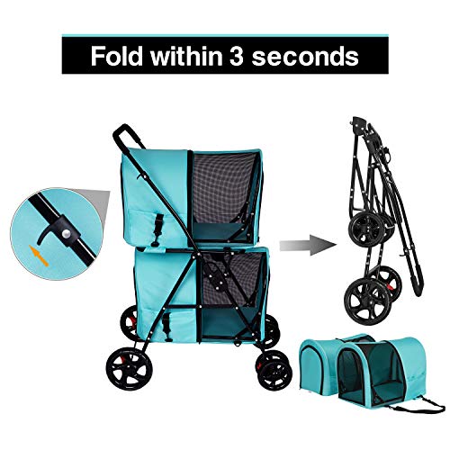 Grey Double Pet Stroller with 4 Wheels and 2 Detachable Carrier Cages S2464
