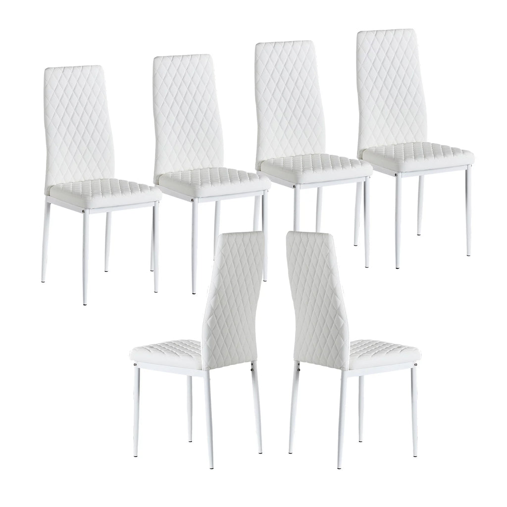 White Fireproof Leather Dining Chairs Set of 6 D1002