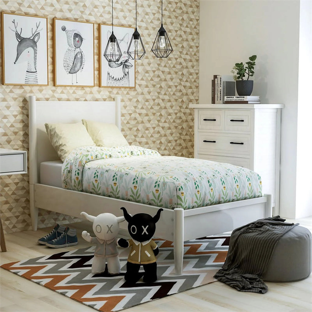 White Twin Platform Bed with Memory Foam Mattress K507310