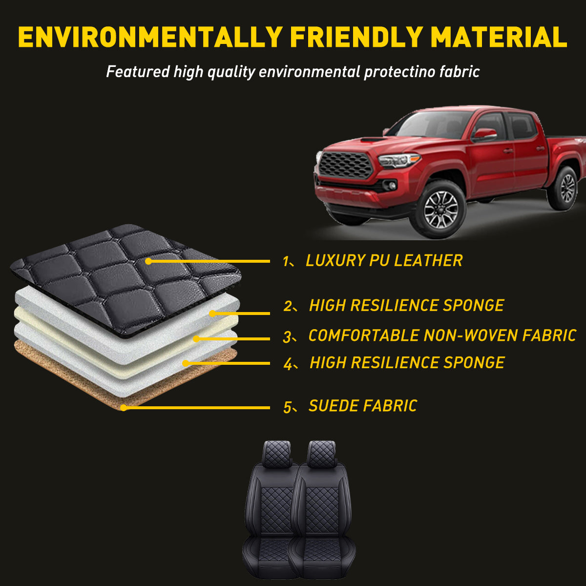 Waterproof Leather Car Seat Covers Full Set for Toyota Tacoma Crew Cab V817