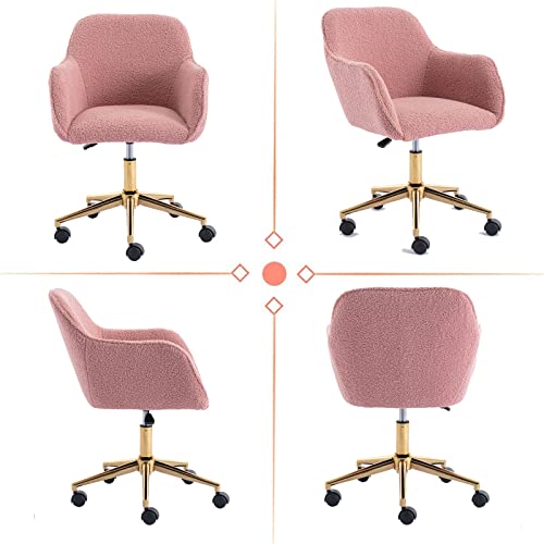 Pink Faux Fur Upholstered Swivel Desk Chair B1485
