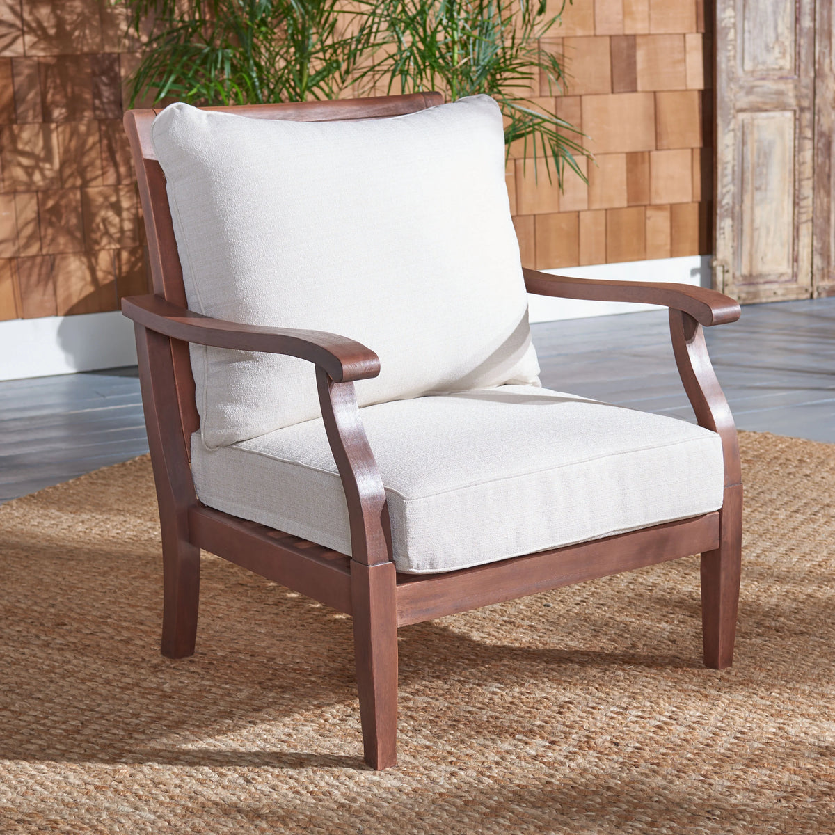 Natural Beige Eucalyptus Wood Accent Chair P9042