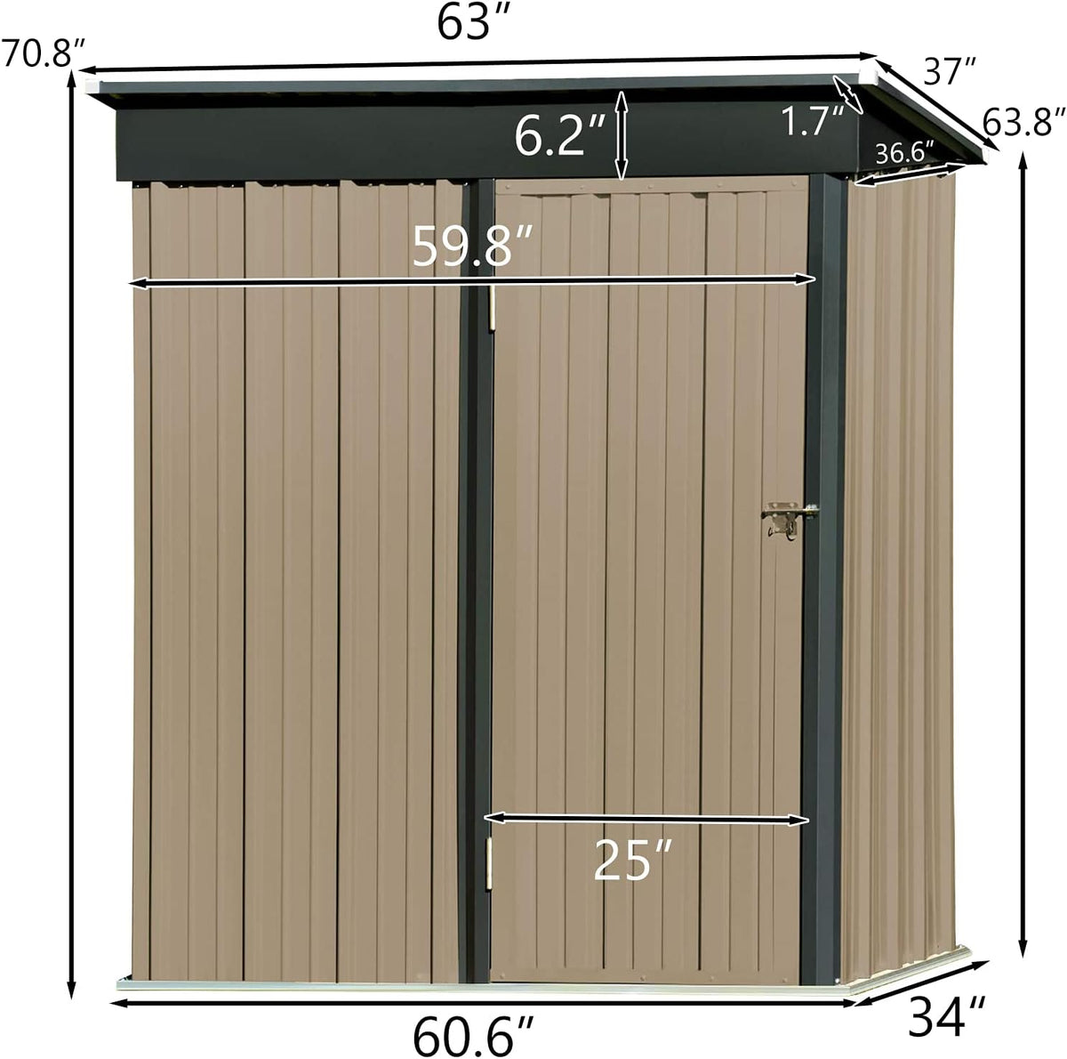 5x3 FT Galvanized Steel Outdoor Storage Shed, Dark Grey V236215