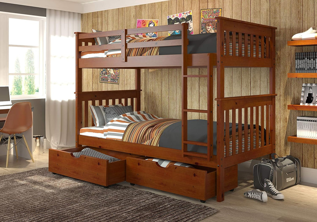 Dark Cappuccino Kids Mission Bunk Bed with Under Bed Drawers S83481