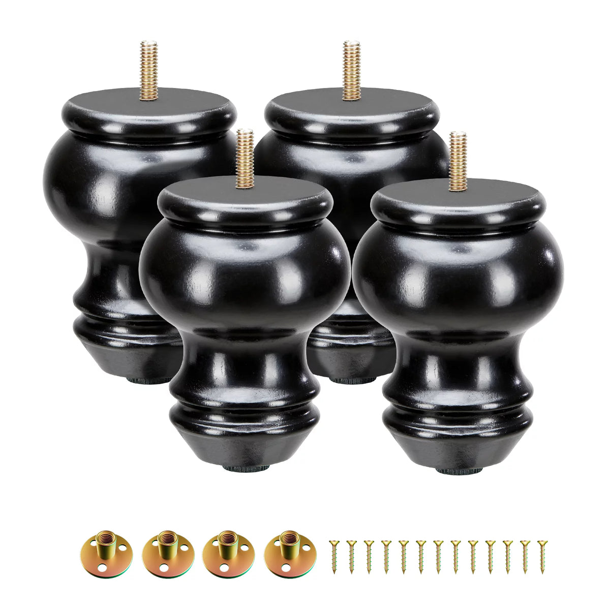 4 Inches Turned Concave Solid Wood Furniture Legs with Adjustable Leveler V5487