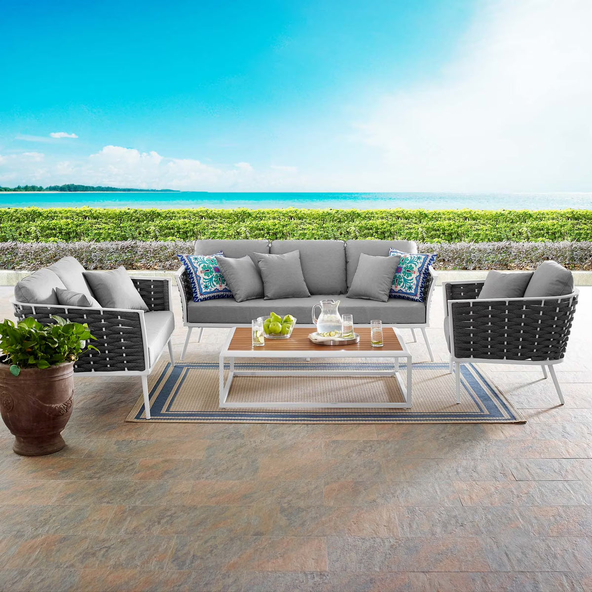 White Gray 4 Piece Outdoor Aluminum Sectional Sofa Set Z68339
