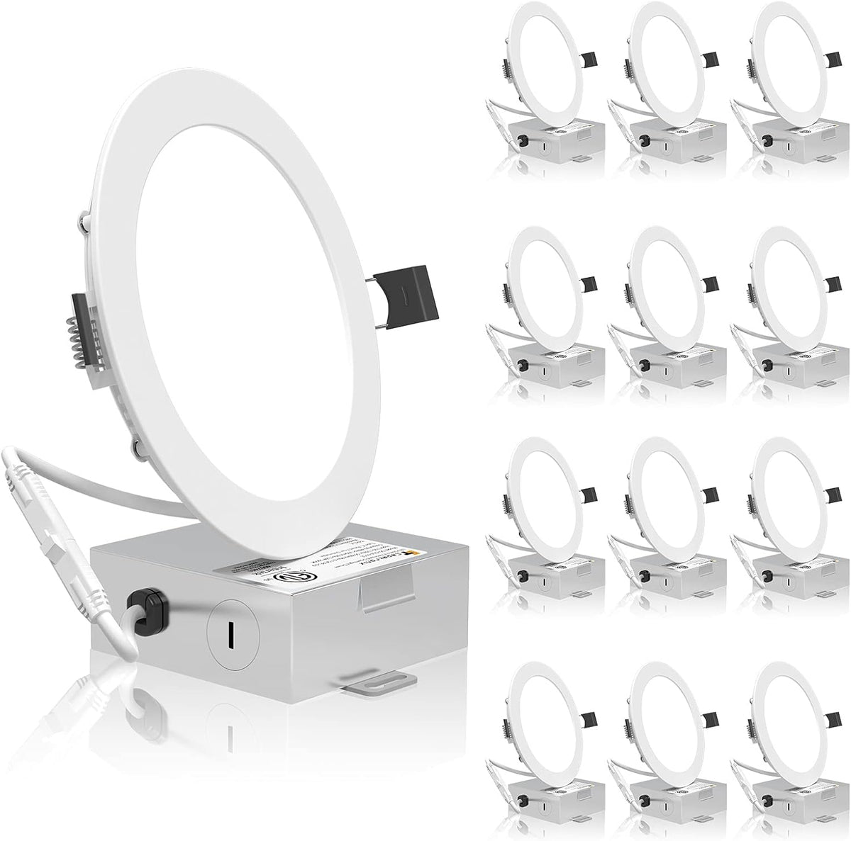 12 Pack 6inch LED Recessed Ceiling Light, Ultra-Thin Downlight with Junction Box, 5000K Daylight Dimmable, 1100 LM, 12W, IC Rated Q3335