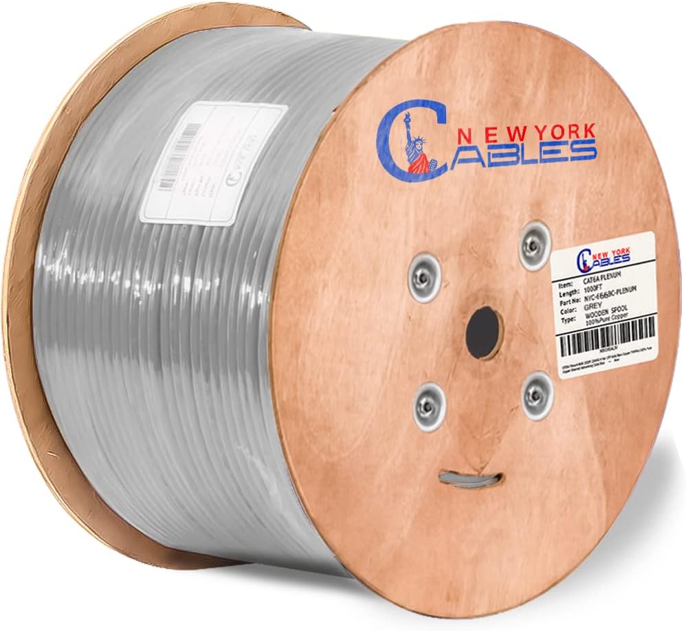 Cat6a Riser Bulk Ethernet Cable 1000ft CMR Rated Spool Solid Bare Copper 23AWG UTP Black O7869