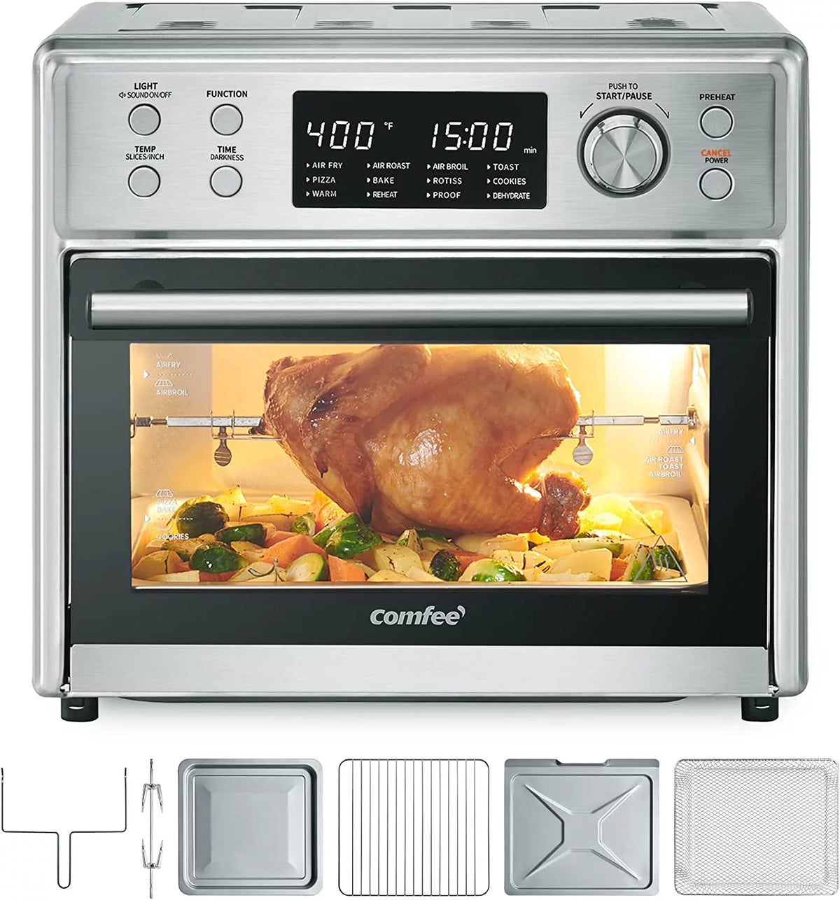12-in-1 Air Fryer Toaster Oven Combo, 26.4 QT, Stainless Steel W377008