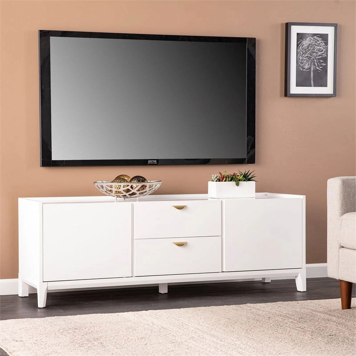 White Engineered Wood Storage Media Cabinet L405808