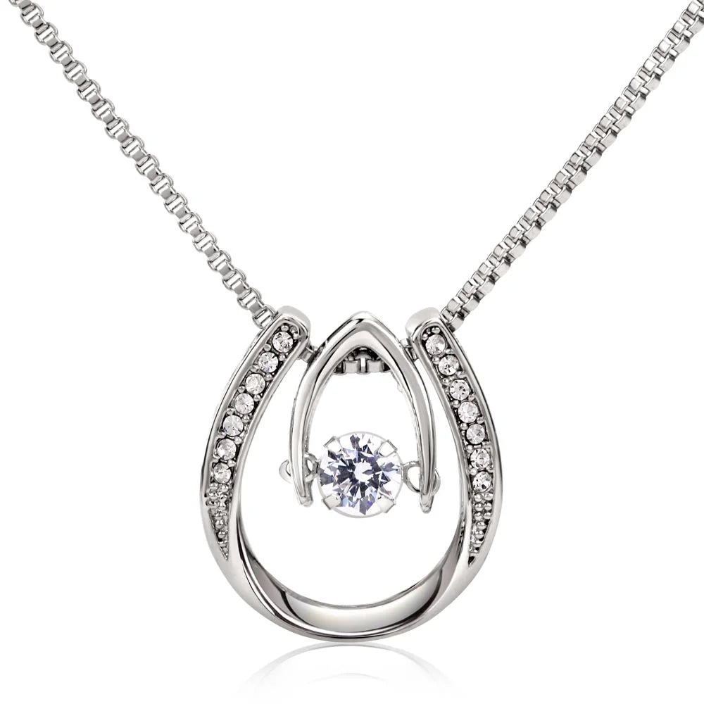 Lucky Horseshoe Necklace Message Card 14k CZ Crystals T386915