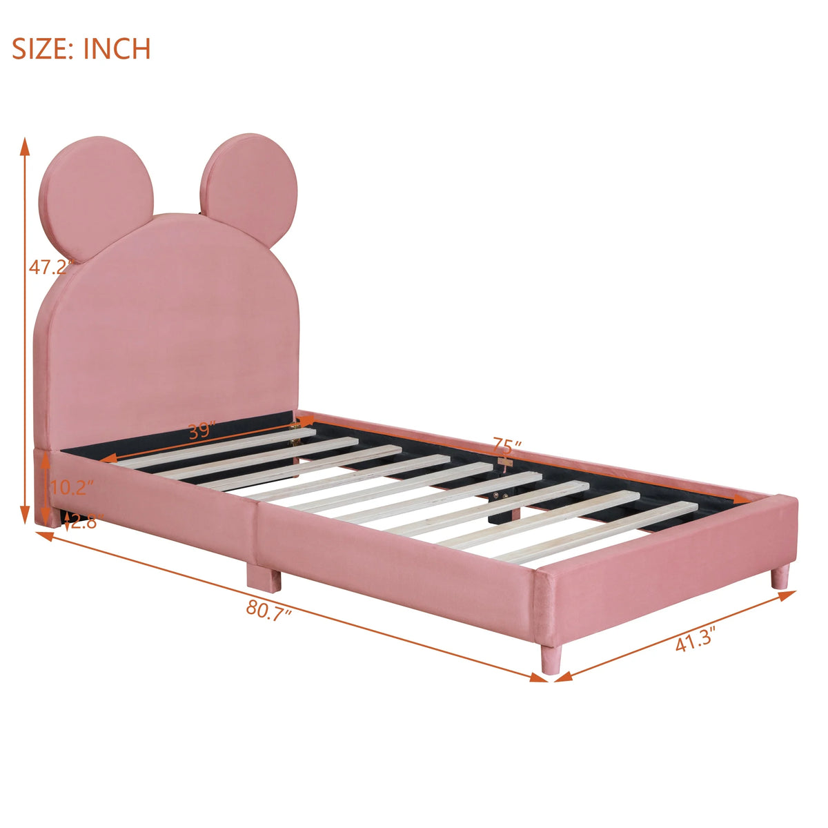 Pink Twin Size Upholstered Platform Bed Frame with Wood Slat Support K158034