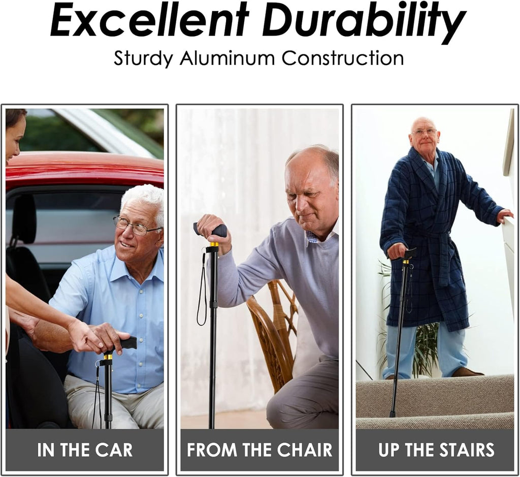 5-Level Height Adjustable Folding Plastic T-Handle Walking Cane I75892
