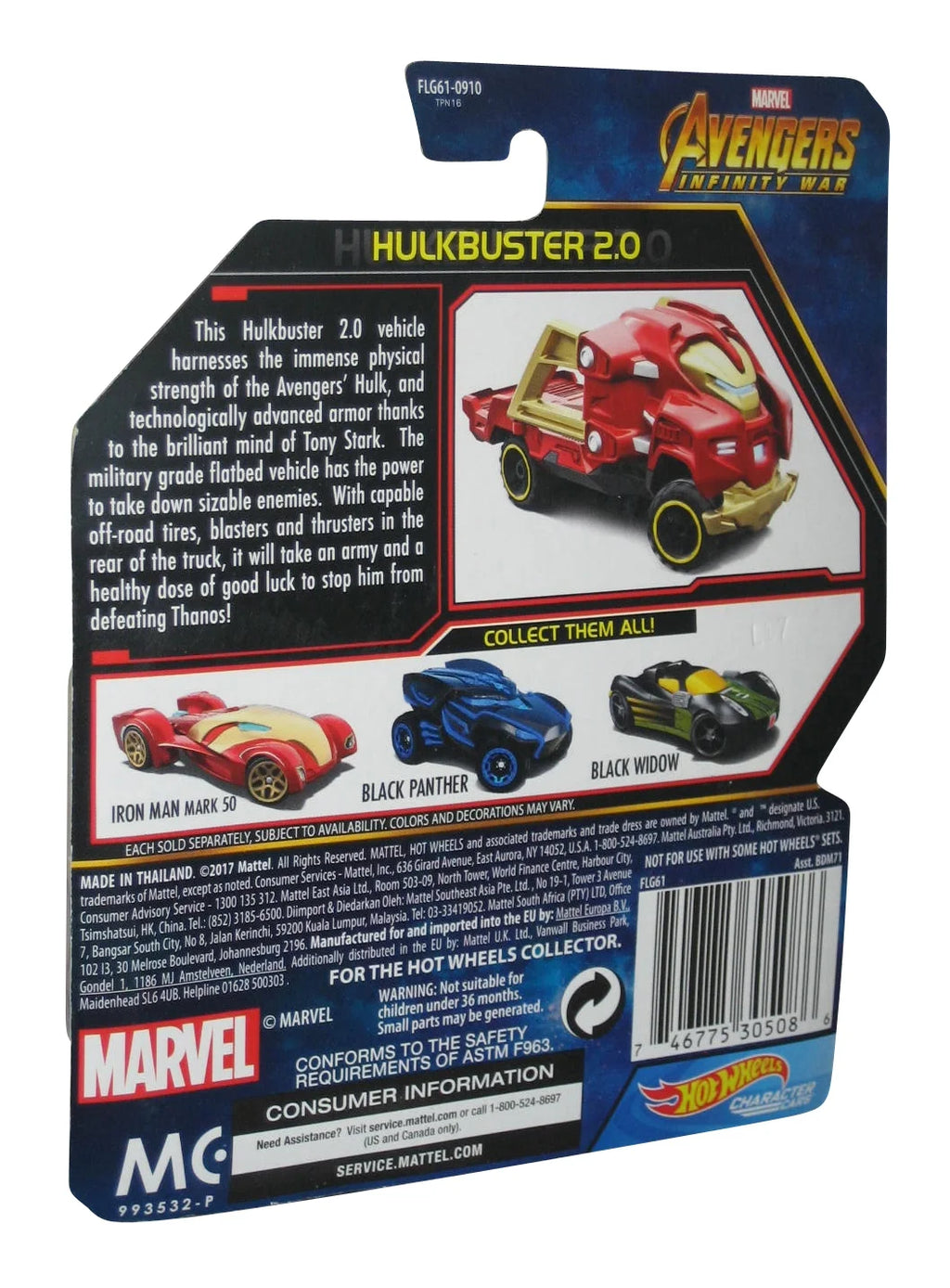 Hot Wheels Iron Man Hulkbuster 2.0 Character Cars Toy Vehicle Z3420