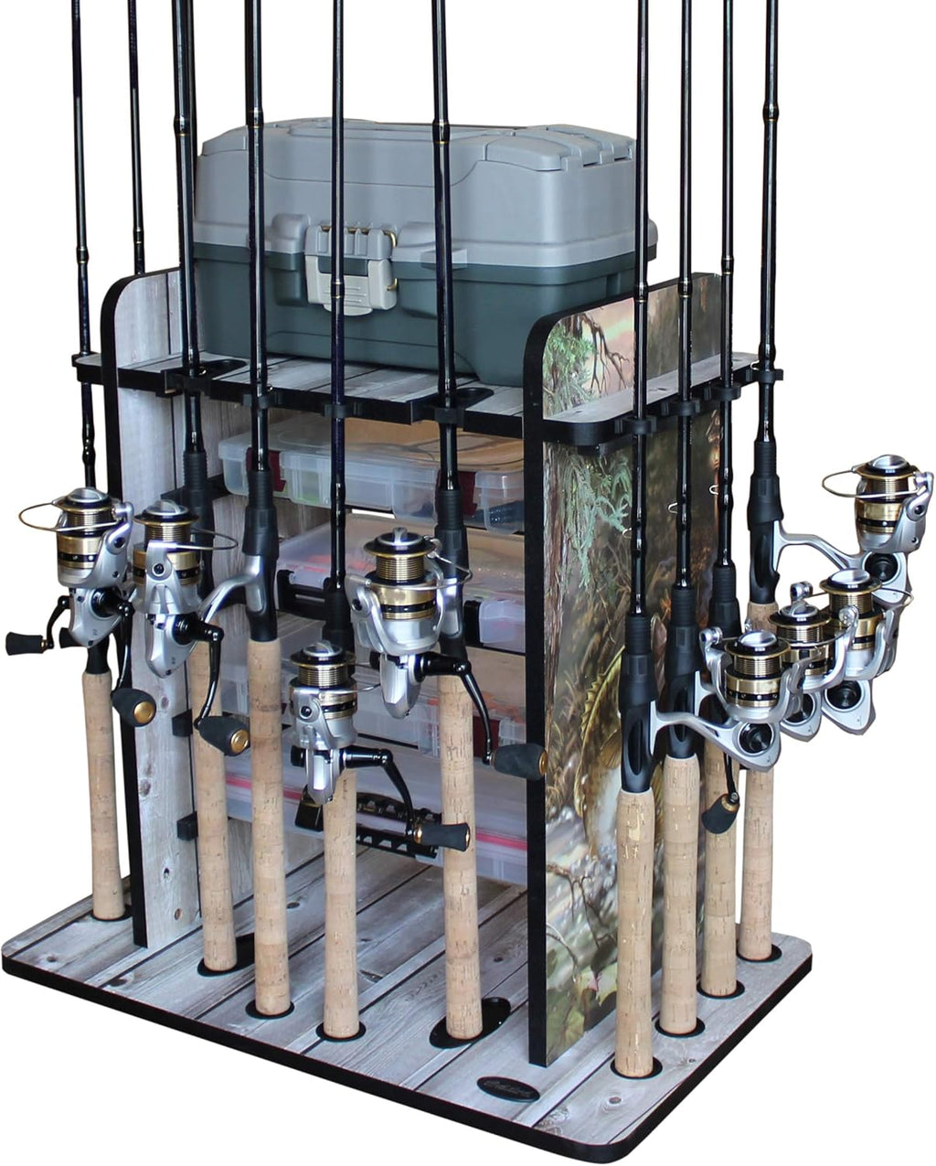 14 Fishing Rod Rack with 4 Utility Box Storage E412637
