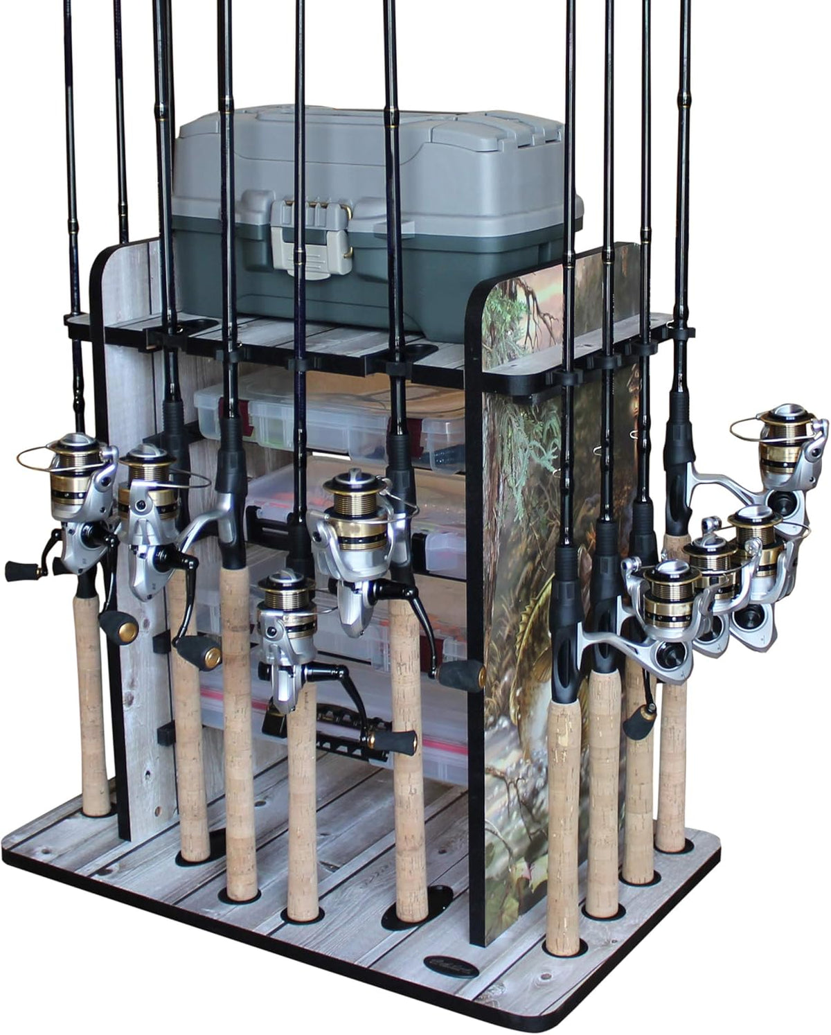 14 Fishing Rod Rack with 4 Utility Box Storage E412637