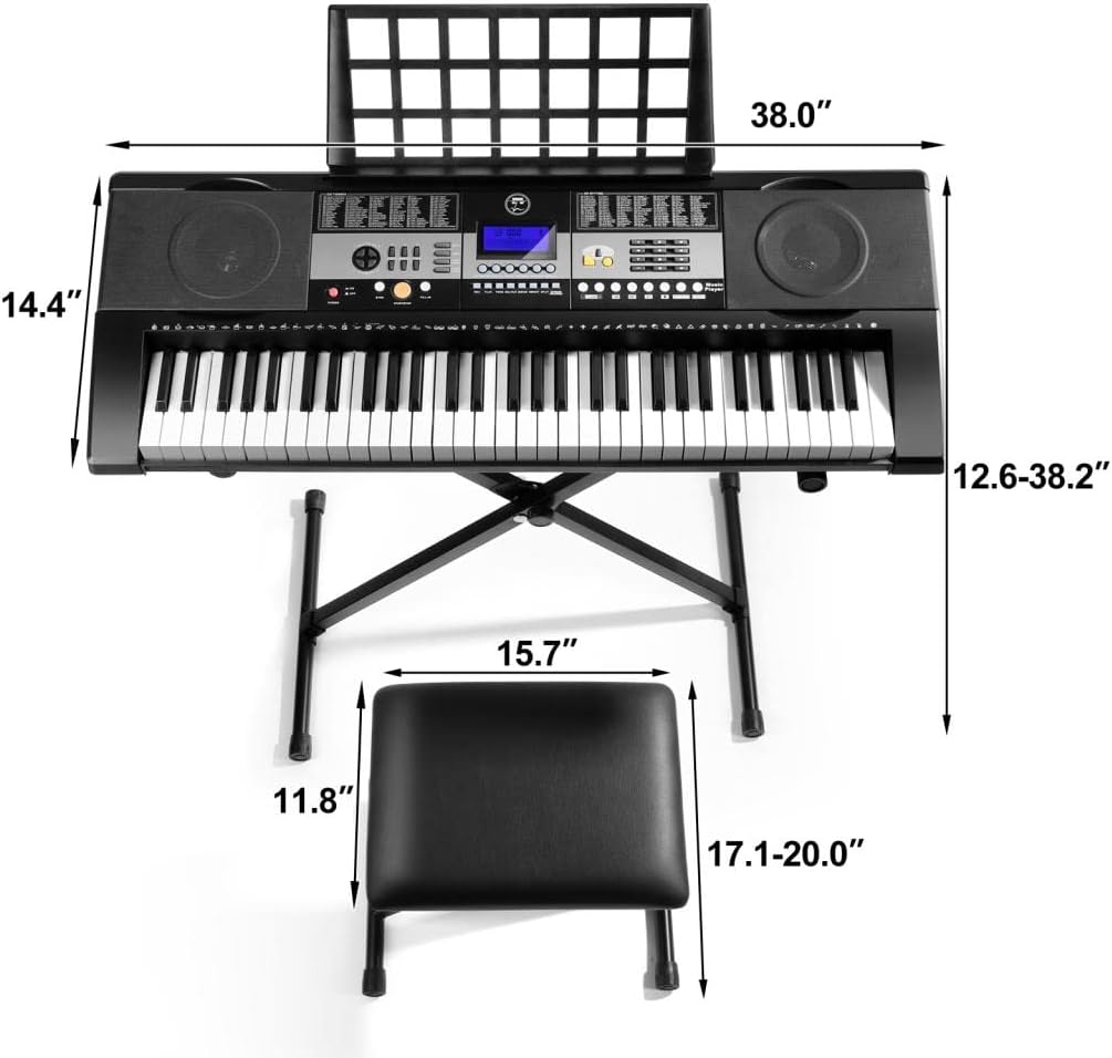 61 Key Portable Electronic Keyboard Piano with Stand and Stool V353729