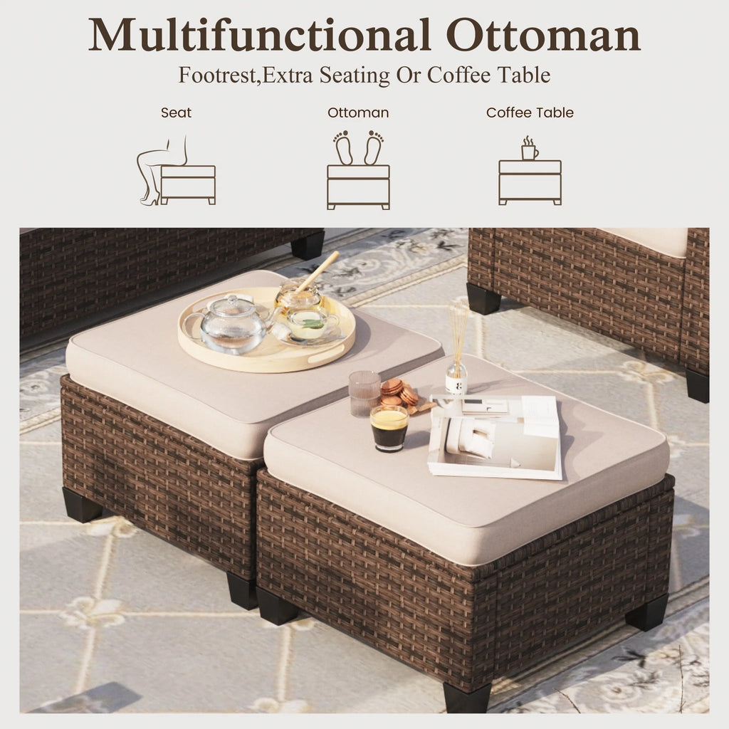 8 Pieces Wicker Patio Furniture Set with Fire Pit Table G604424