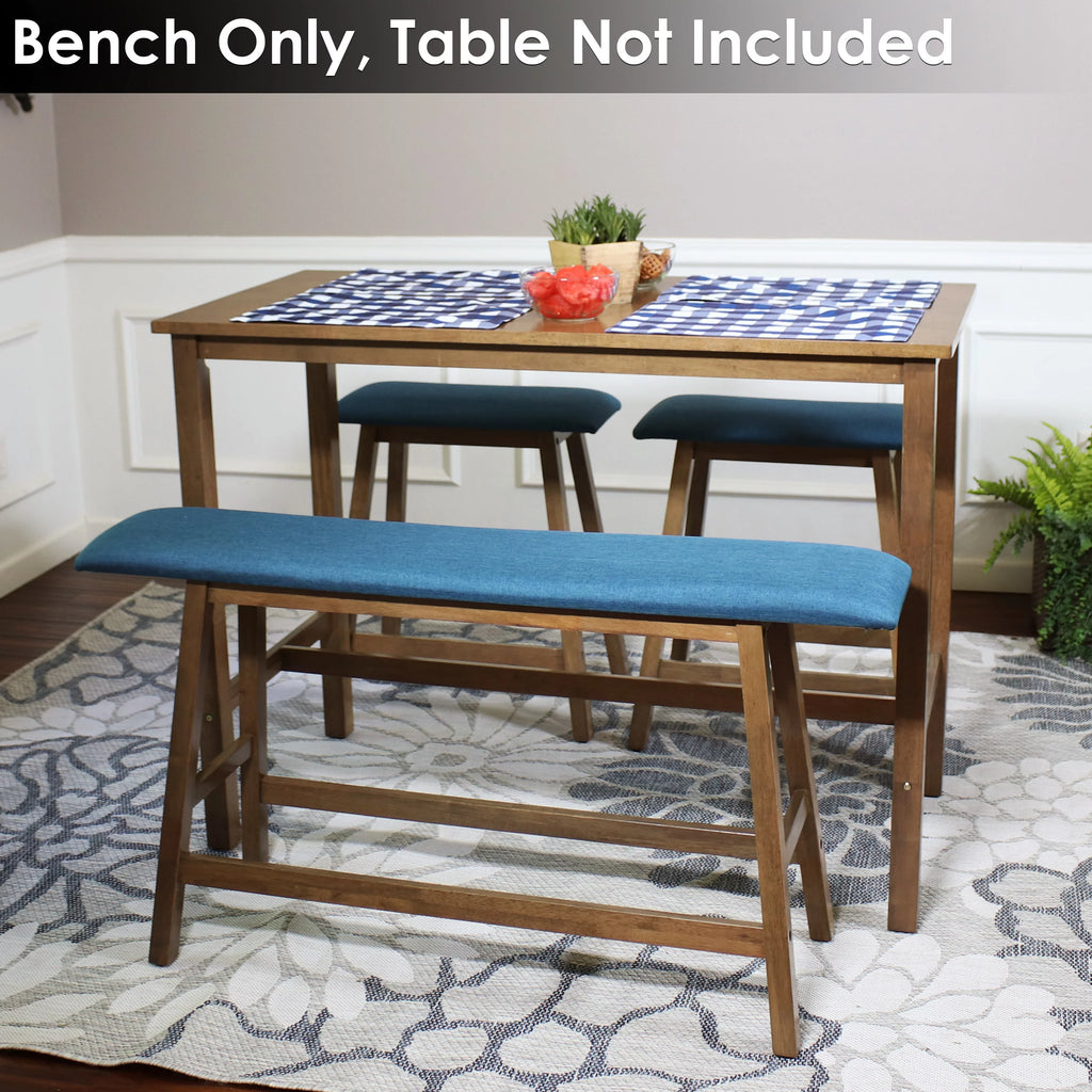Wooden Counter-Height Dining Bench with Blue Cushion N993833