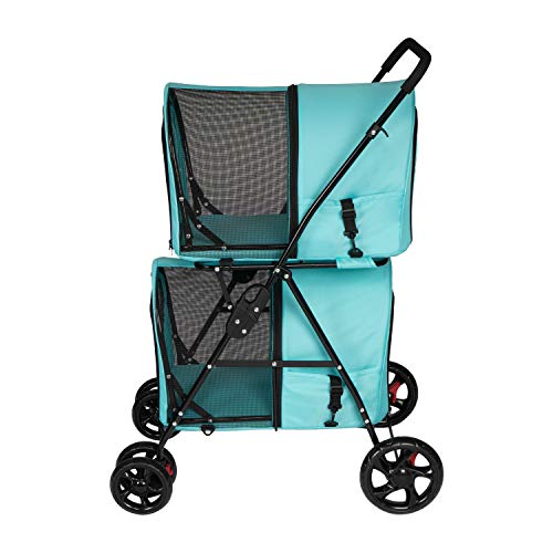 Grey Double Pet Stroller with 4 Wheels and 2 Detachable Carrier Cages S2464