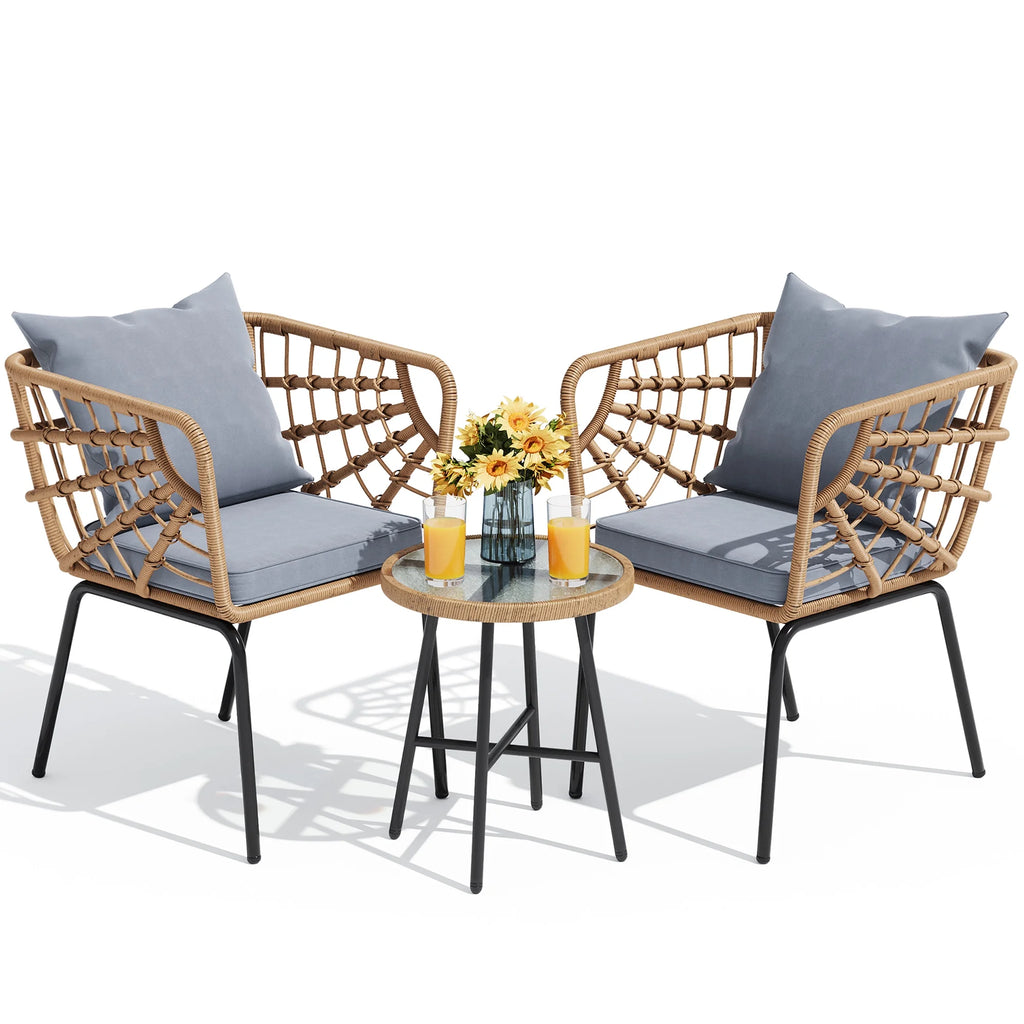 3-Piece Wicker Bistro Set with 2 Chairs and Coffee Table V6303