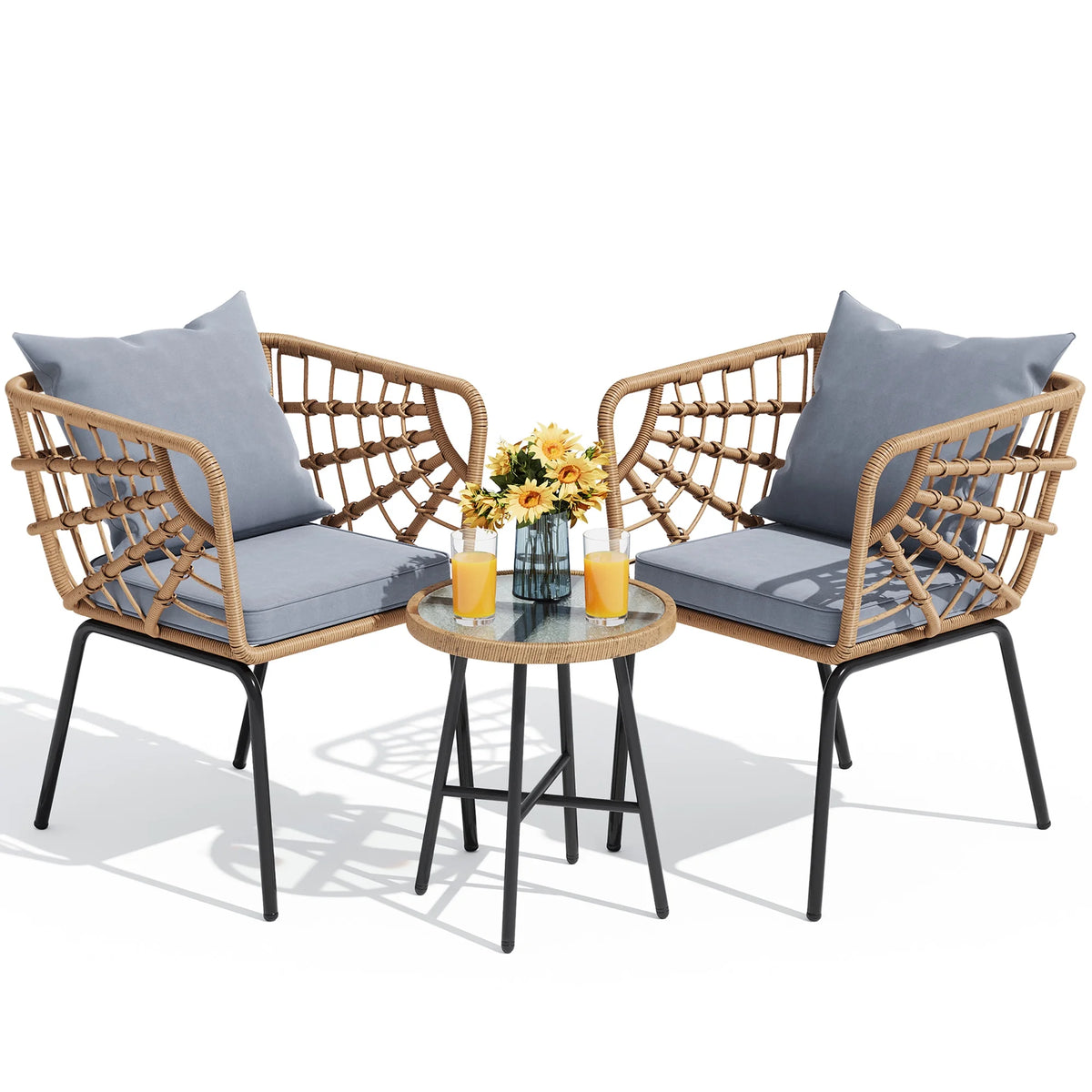 3-Piece Wicker Bistro Set with 2 Chairs and Coffee Table V6303
