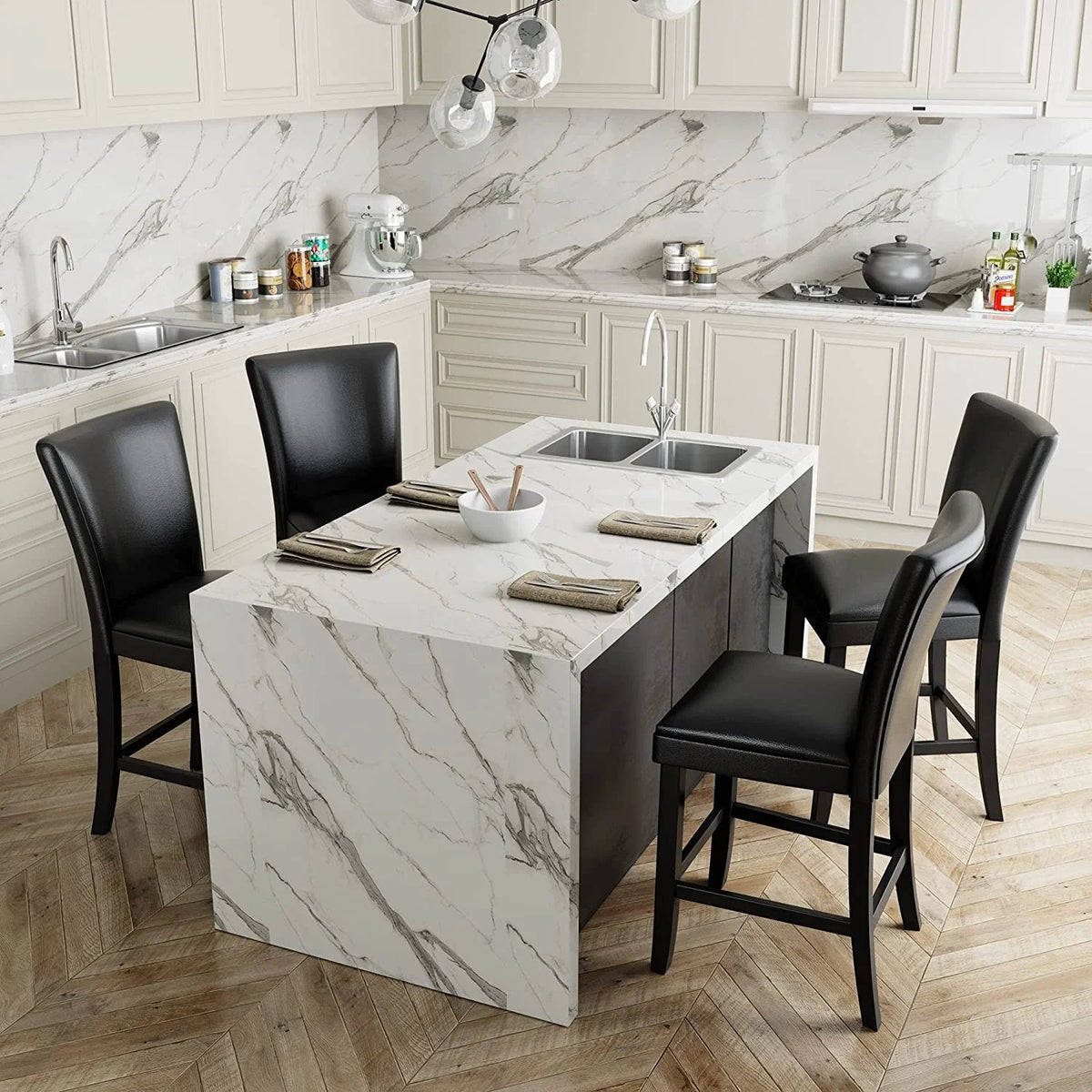 Black Faux Leather Bar Stools Set of 2 U22778