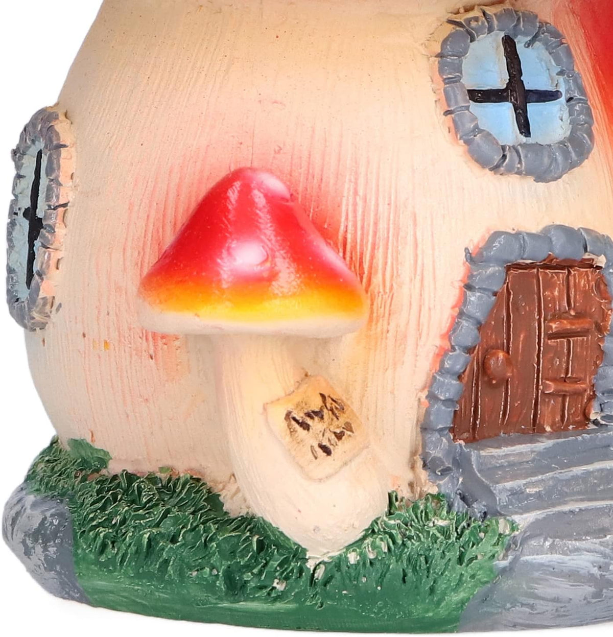 Red Synthetic Resin Mushroom House Sculpture 3.9x3.1x3.7 inch D5595