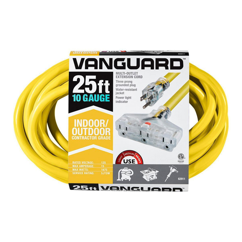 25 ft. 10/3 Gauge Triple-Tap Extension Cord, Yellow W4203