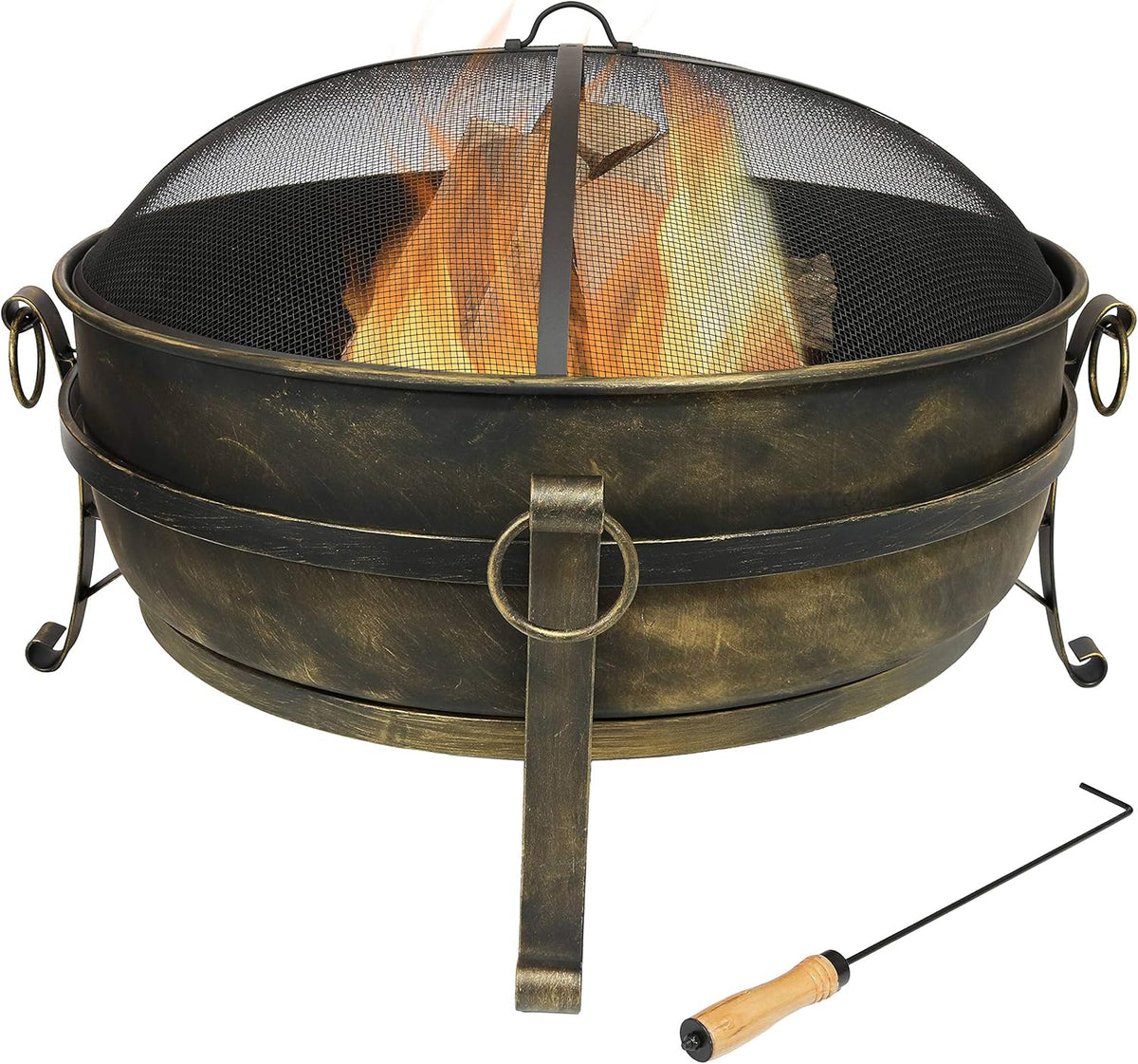 24-Inch Wood-Burning Fire Pit with Spark Screen, Poker, and Grate T85794