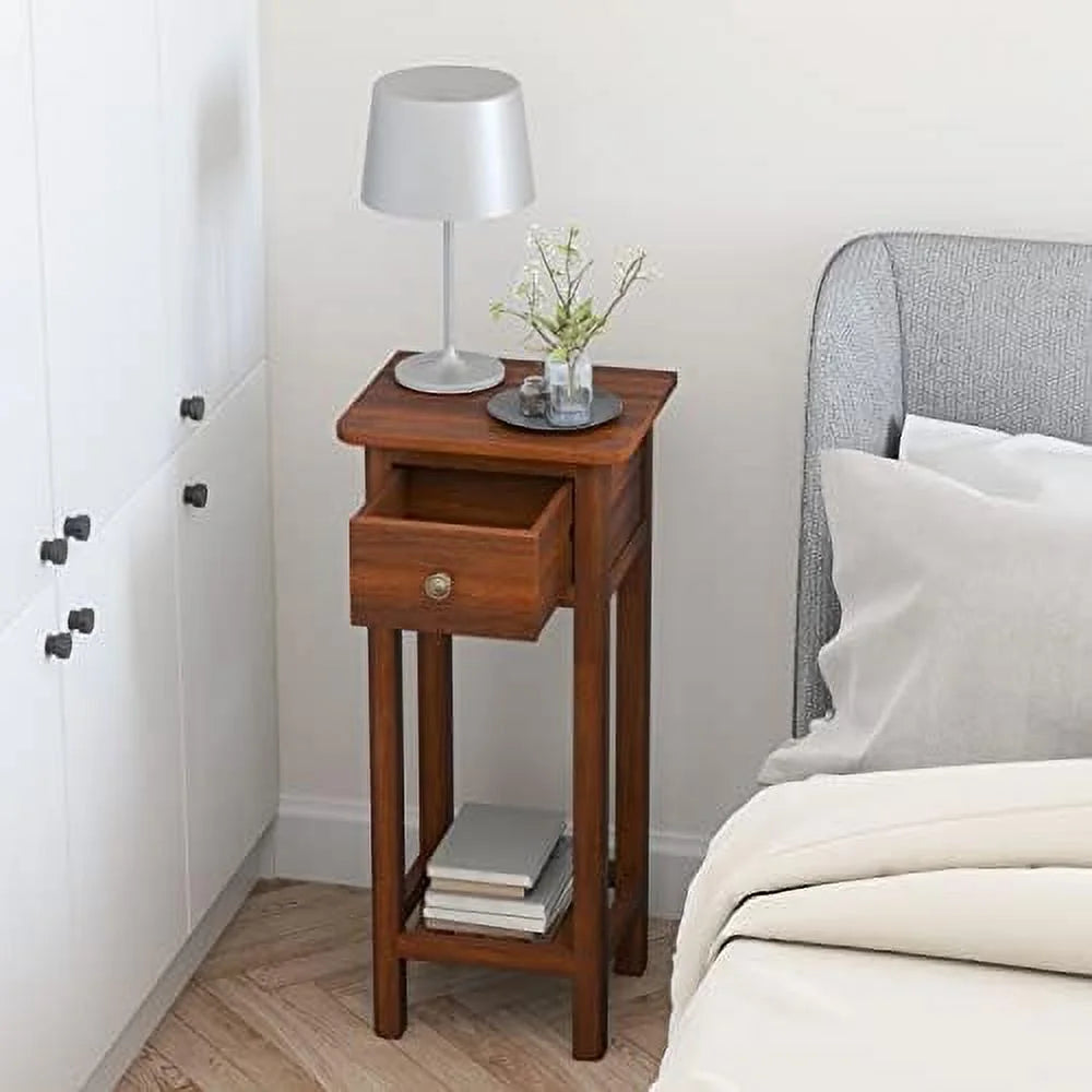 31 Inch Grey Acacia Wood End Table with Drawer D358