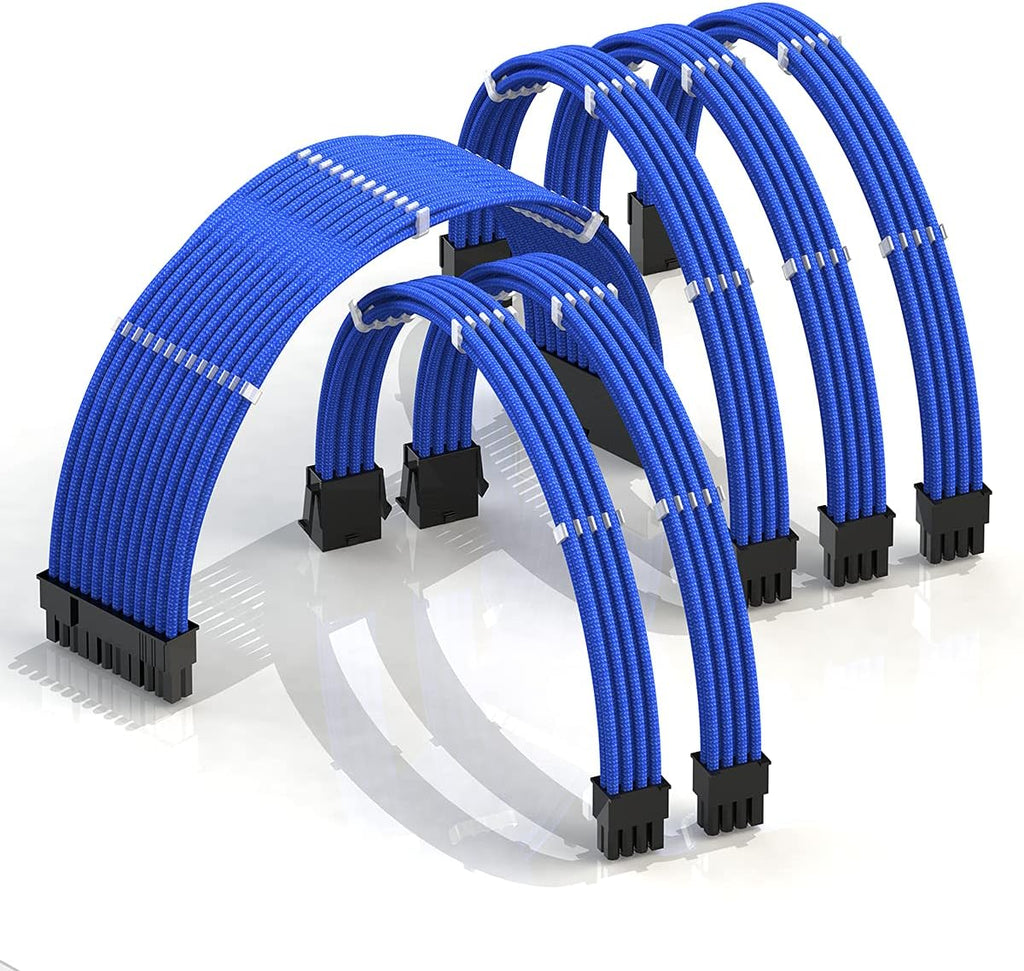 30cm PSU Cable Extension 18AWG Oxygen Free Copper Teflon Jacket Mod GPU PC w/Comb Kit 24 P (20+4) CPU 8 P (4+4) GPU 8 P (6+2) Set 300mm Blue J7734