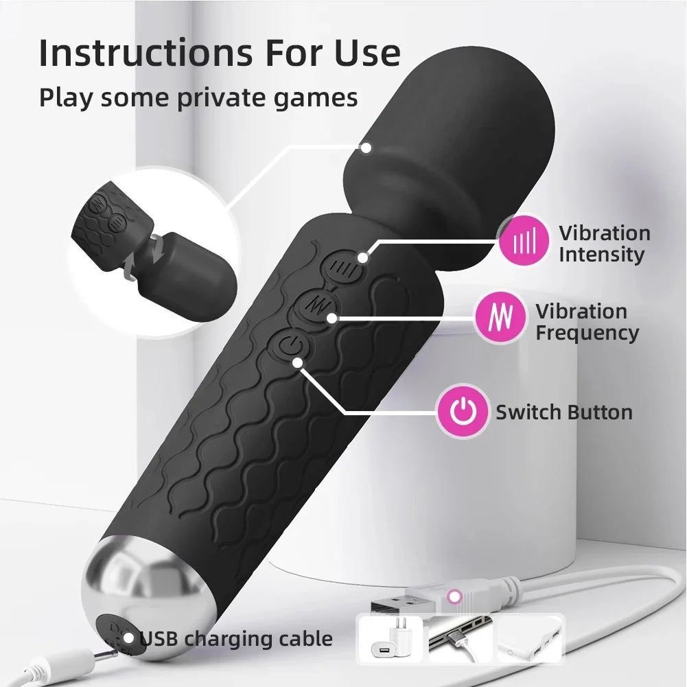 Black Wand Massager Vibrator with 8 Speeds N864