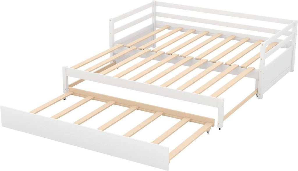 White Wood Extendable Daybed with Trundle H55016
