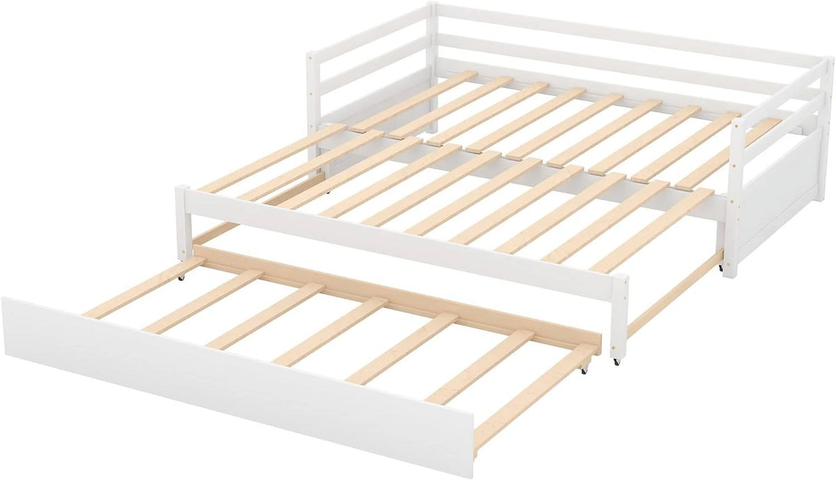 White Wood Extendable Daybed with Trundle H55016
