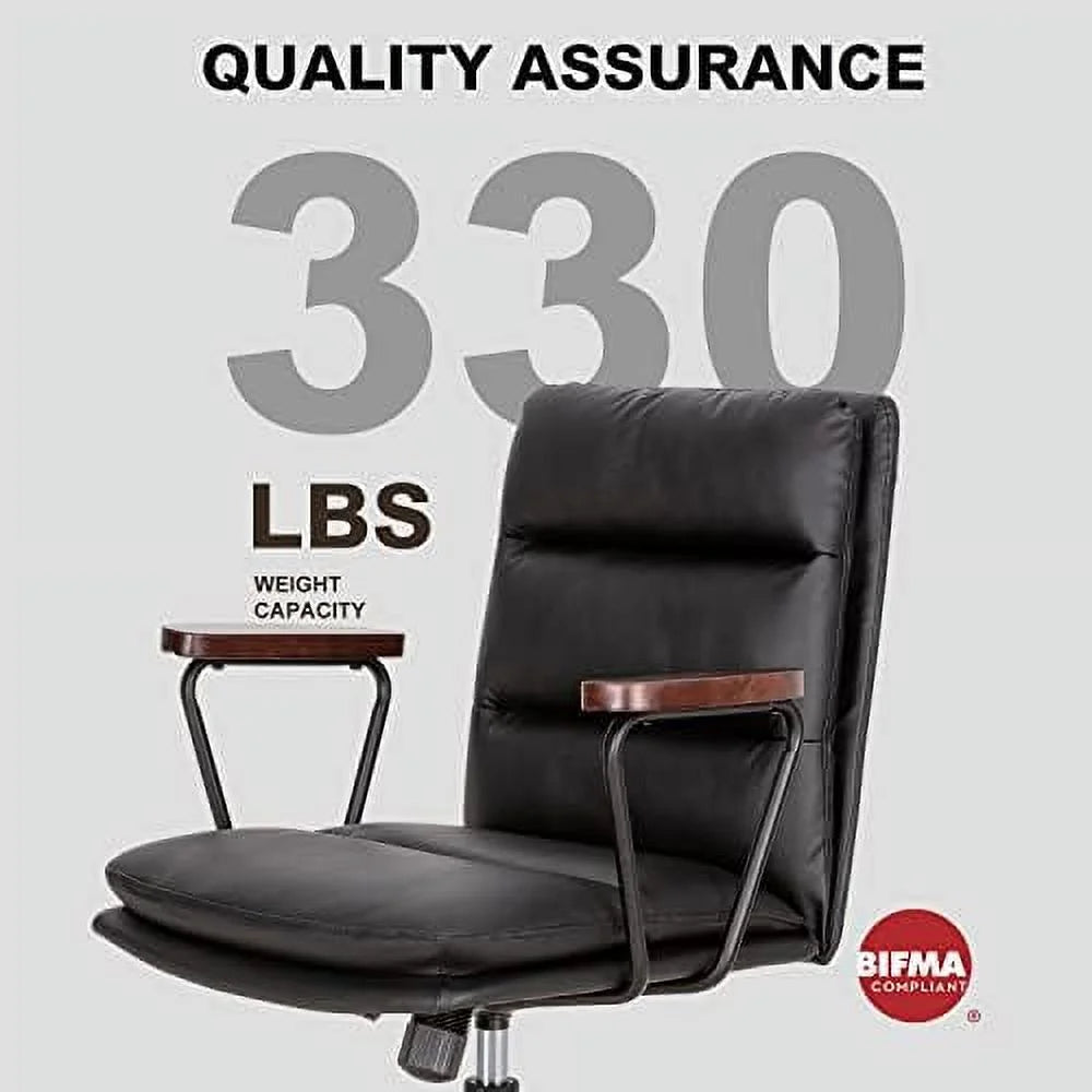 Black PU Padded Criss Cross Office Desk Chair with Wooden Armrests W296240